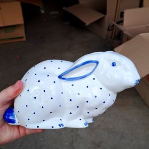 Vintage Tiffany & Co bunny bank, hand painted blue on porcealin